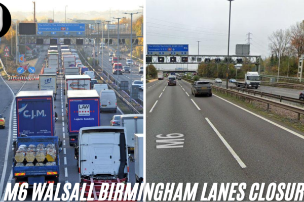 m6 walsall birmingham lanes closure
