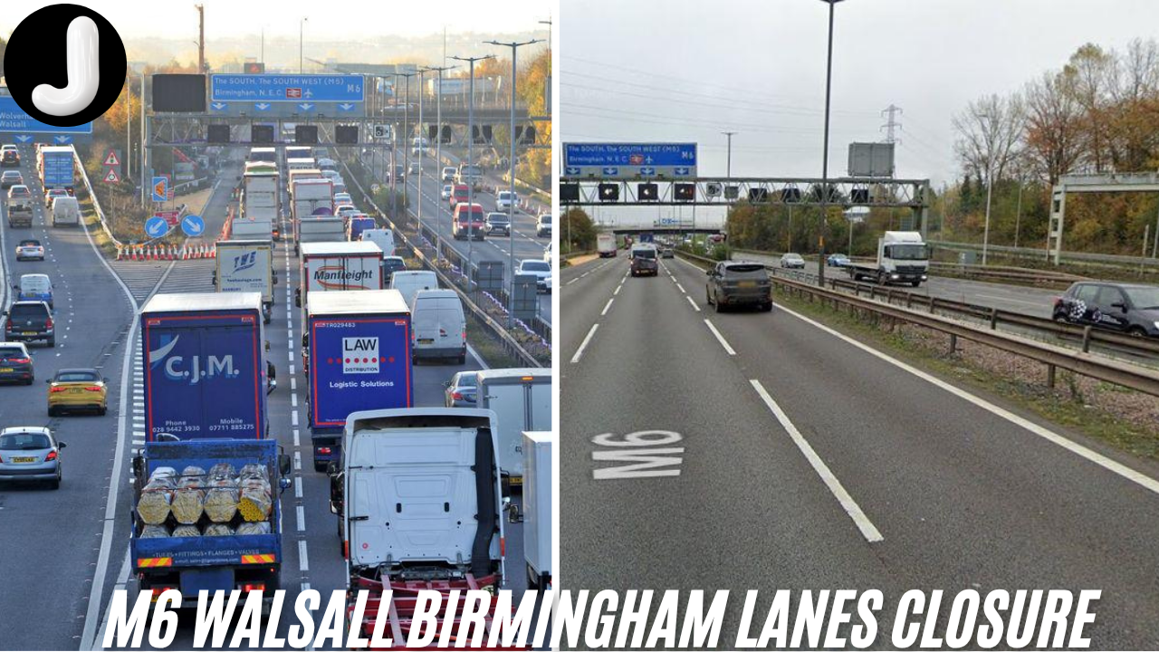 m6 walsall birmingham lanes closure